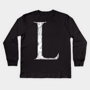 L in Roman White Marble Latin Alphabet Letter Sticker Kids Long Sleeve T-Shirt